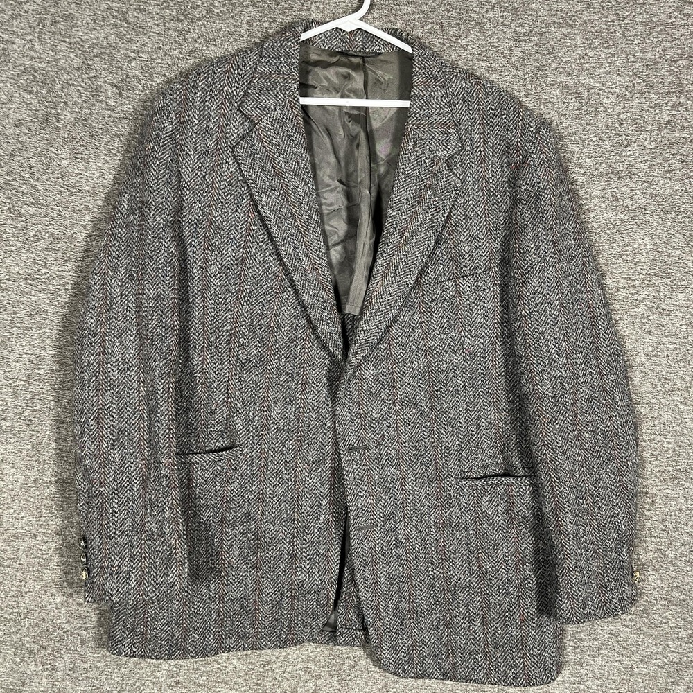 Vintage Kuppenheimer Harris Tweed Blazer Mens‎ 46 Gray Herringbone Wool Coat 80s